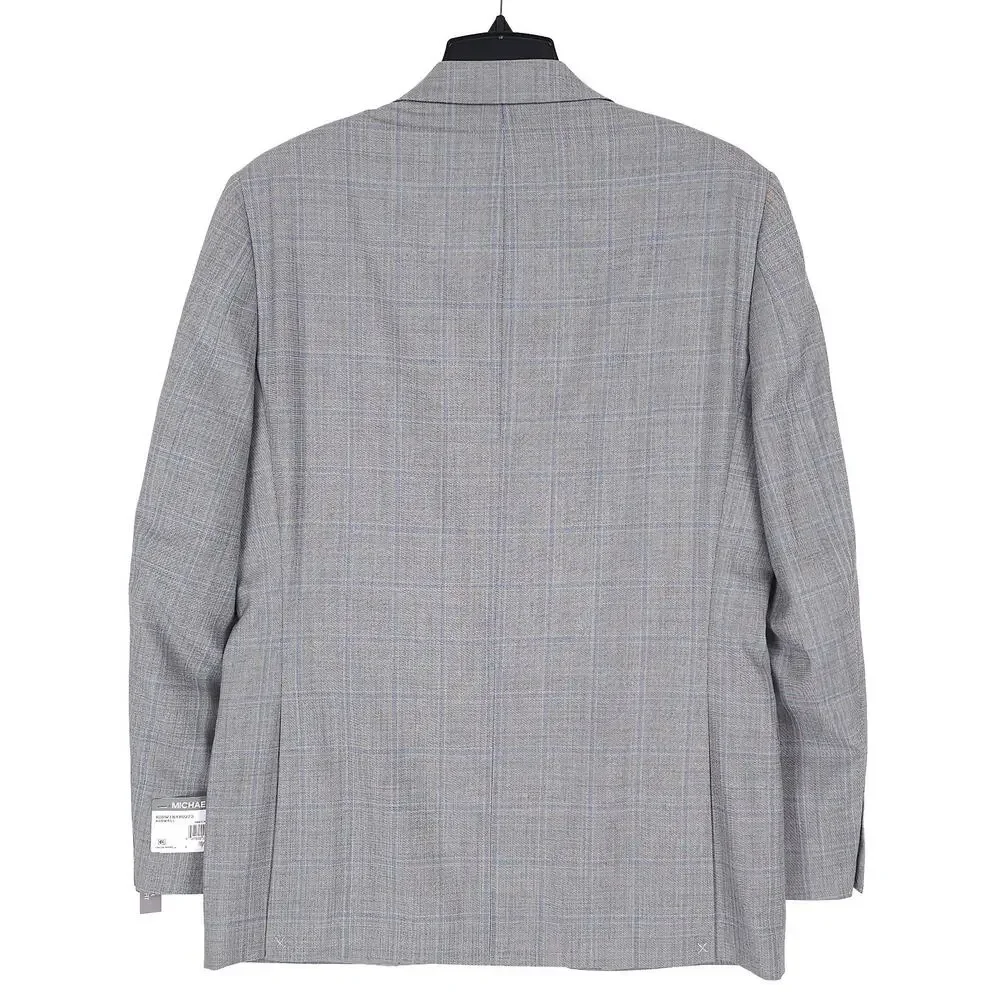Michael Kors Mens Classic Fit Suit Jacket 38R Grey Blue Windowpane Stretch Wool